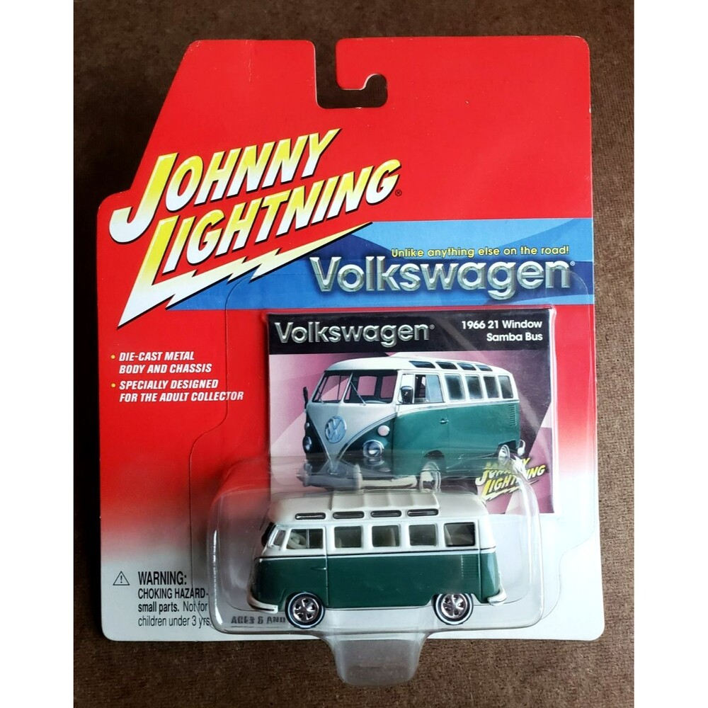 2002 Johnny Lightning  VOLKSWAGEN VW 1966 21 WINDOW SAMBA BUS GREEN 1:64 5 Spoke